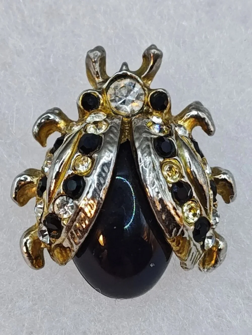 Vintage 3 Bug Incect Brooches Rhinestones Garden Ladybug Lapel Pins Gold Tone